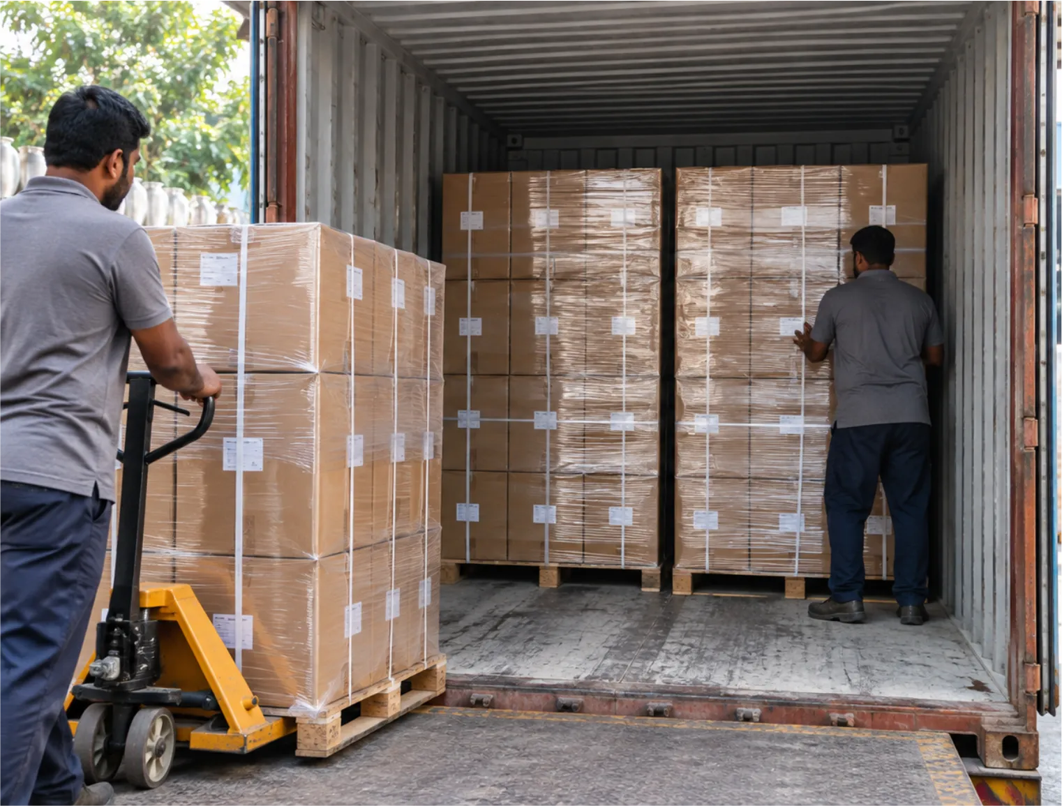 Packed cartons being loaded into a shipping container