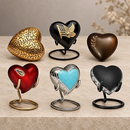 Heart Keepsake Urns for sharing ashes as a family keepsake