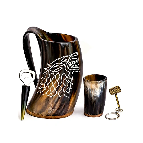 Horn Mugs for ale and mead at reenactments and themed bars – design 5