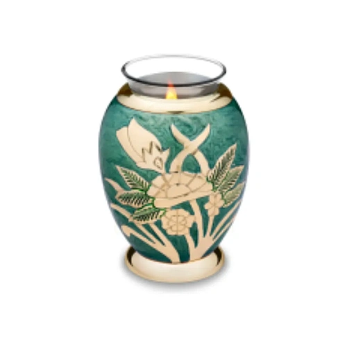 T Light URNs for lighting a remembrance candle beside a small keepsake of ashes – design 3