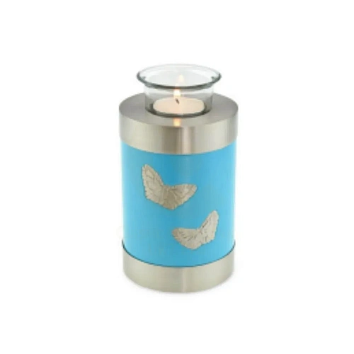 T Light URNs for lighting a remembrance candle beside a small keepsake of ashes – design 5