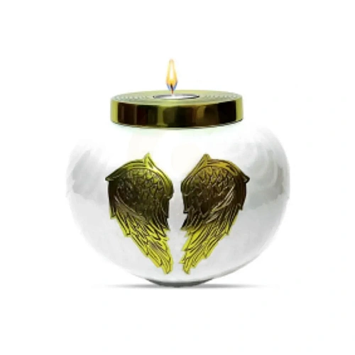 T Light URNs for lighting a remembrance candle beside a small keepsake of ashes – design 7