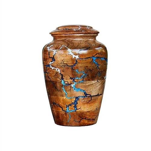 Wooden Cremation Urns for adult ashes in a carved or plain wooden casket – design 4