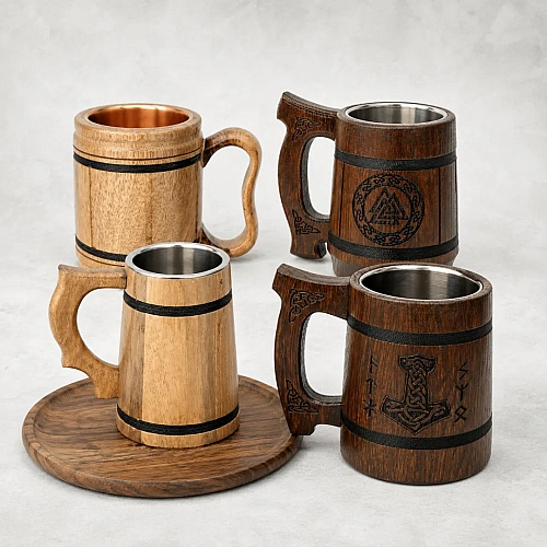Wooden Mugs for medieval events, themed pubs and rustic gifts